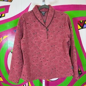 Woolrich Pink Boxy Notched Collar Sweatshirt Floral Etched. Size Medium.